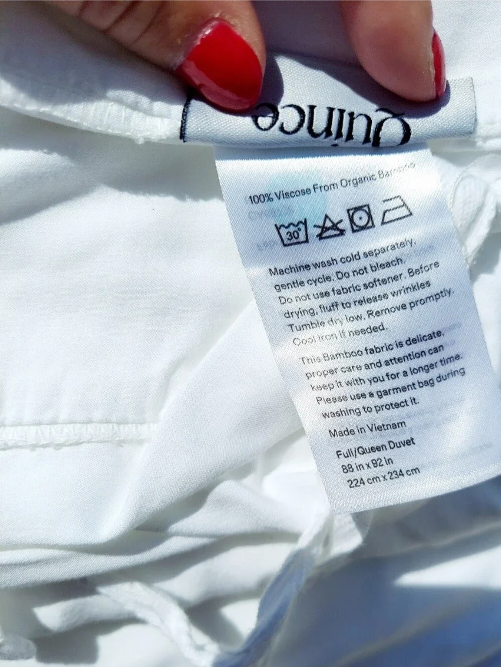 Quince 100% Organic Bamboo Viscose Queen Size Ivory Duvet Cover Set NWOT Preppy